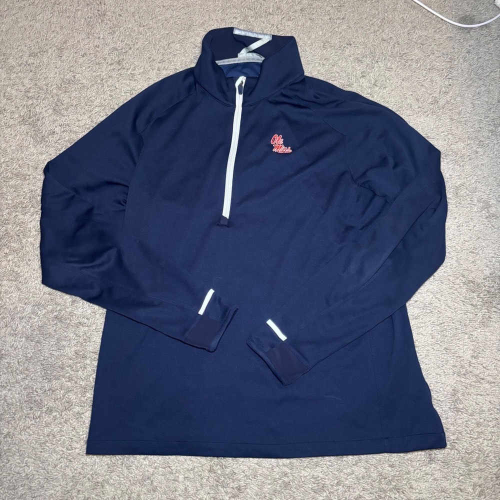 Zero Restriction Ole Miss Rebels Mens Large Navy Blue Quarter Zip Pullover Golf
